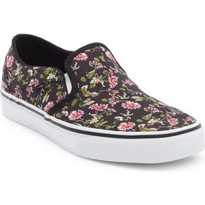 Vans Asher Dark Floral Black Slip Ons